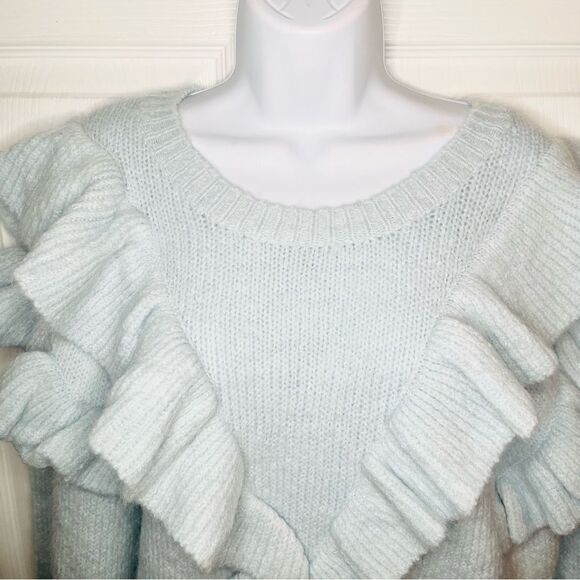 LOST + WANDER Stay Humble Sweater Exaggerated Ruffle Baby Blue M / L NWT - Picture 8 of 13